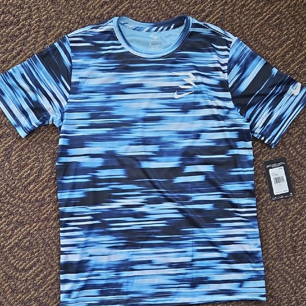 Nike Blue and White Striped Tee